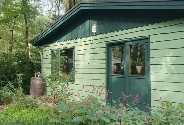 Boswoning groen geverfd