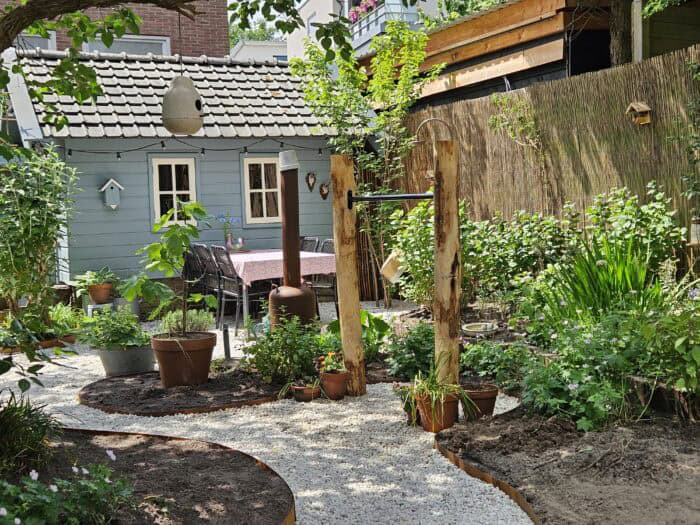 blauwe beits tuinhuis